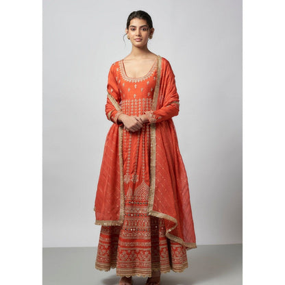 Gopi Vaid Jigyasa Orange Anarkali Kurta with Churidar and Dupatta