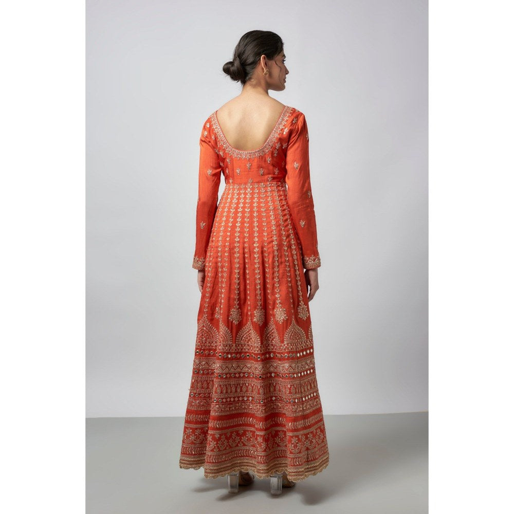 Gopi Vaid Jigyasa Orange Anarkali Kurta with Churidar and Dupatta
