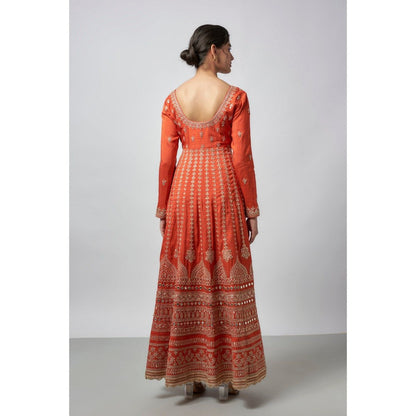 Gopi Vaid Jigyasa Orange Anarkali Kurta with Churidar and Dupatta