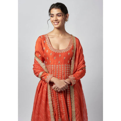 Gopi Vaid Jigyasa Orange Anarkali Kurta with Churidar and Dupatta
