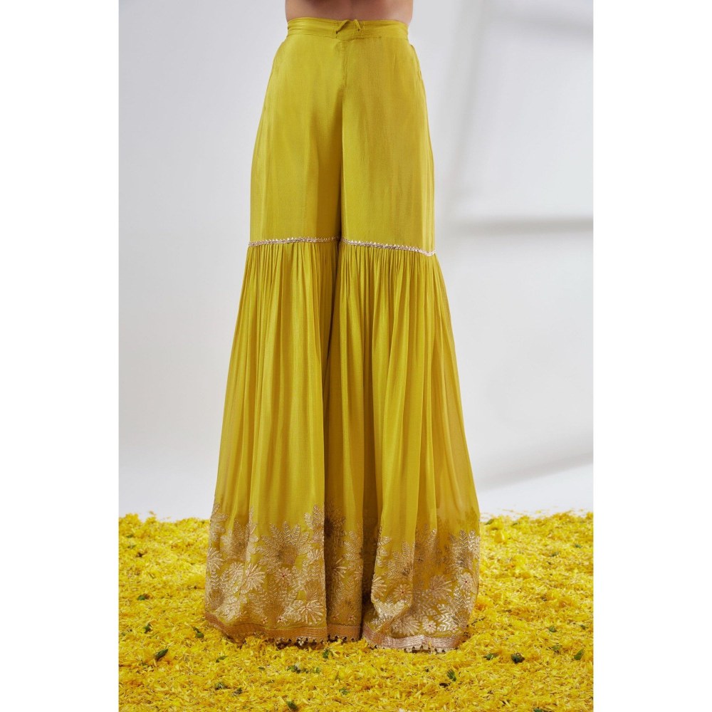 Gopi Vaid Kalki Sleeveless Yellow Kurta with Sharara and Dupatta