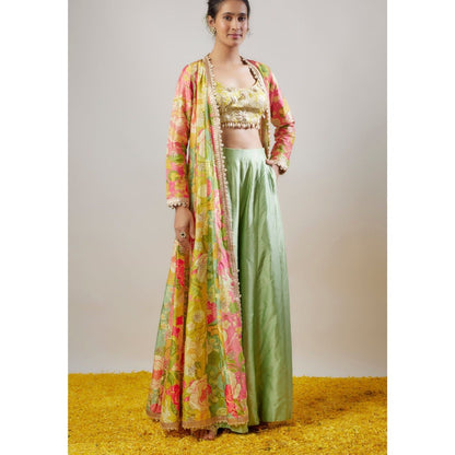 Gopi Vaid Parul Multicolor Blouse with Palazzo and Jacket