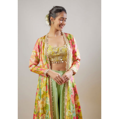 Gopi Vaid Parul Multicolor Blouse with Palazzo and Jacket
