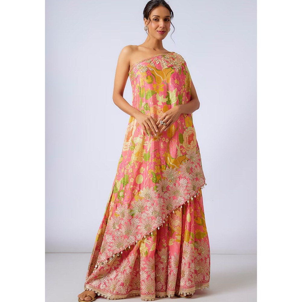 Gopi Vaid Nalini Pink Top with Sharara