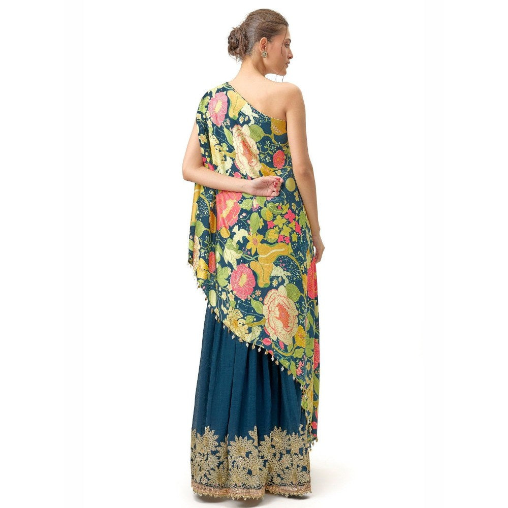 Gopi Vaid Nupur One-Shoulder Blue Top with Sharara