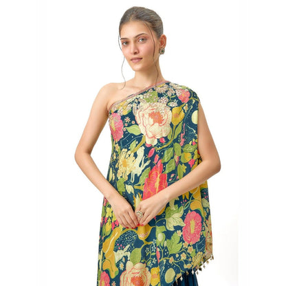Gopi Vaid Nupur One-Shoulder Blue Top with Sharara