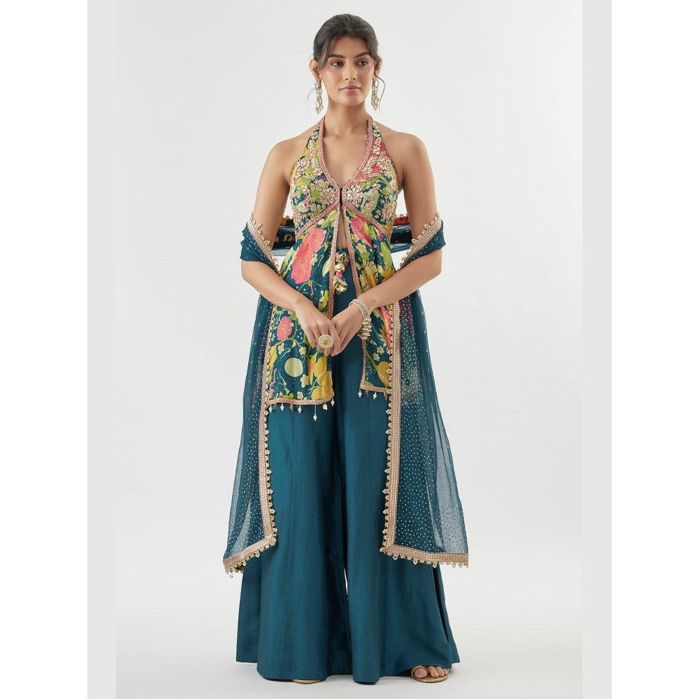 Gopi Vaid Akshara Blue Top with Palazzo and Dupatta