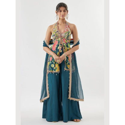 Gopi Vaid Akshara Blue Top with Palazzo and Dupatta
