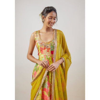 Gopi Vaid Krisha Yellow Anarkali Kurta with Churidar and Dupatta