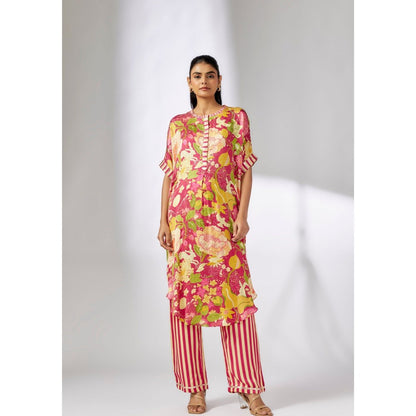 Gopi Vaid Julia Ikat Pink Kaftan with Palazzo