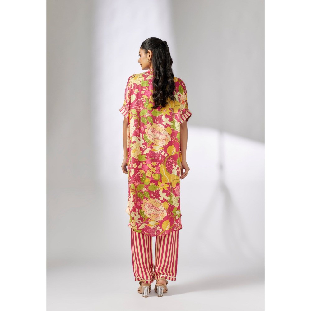 Gopi Vaid Julia Ikat Pink Kaftan with Palazzo