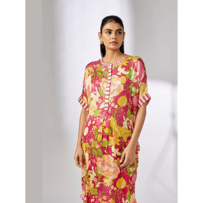 Gopi Vaid Julia Ikat Pink Kaftan with Palazzo
