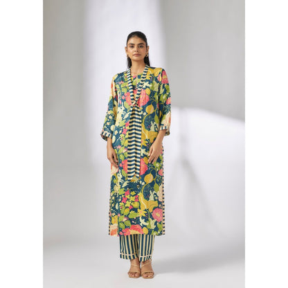 Gopi Vaid Lily Scarf Blue Kurta with Palazzo