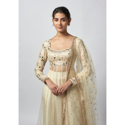 Gopi Vaid Bhoomija Ivory Anarkali Kurta with Palazzo and Dupatta