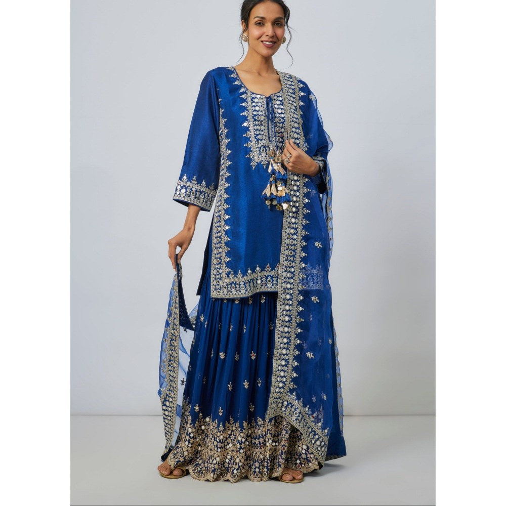Gopi Vaid Pariza Blue Kurta with Sharara and Dupatta