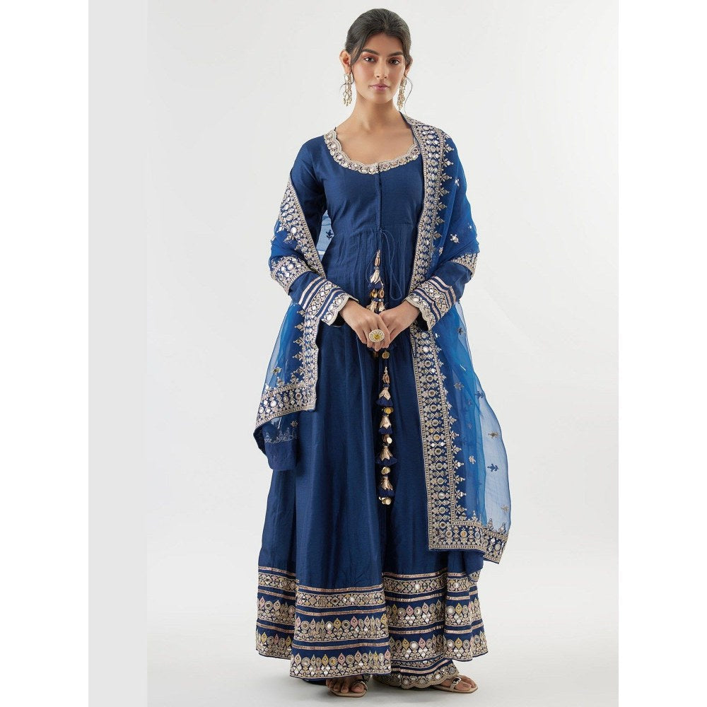 Gopi Vaid Srivani Blue Anarkali Kurta with Pant and Dupatta