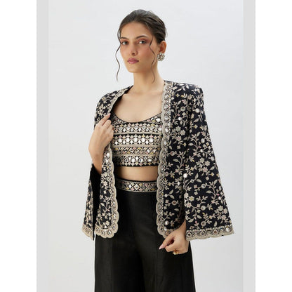 Gopi Vaid Ajala Black Blouse with Palazzo and Jacket