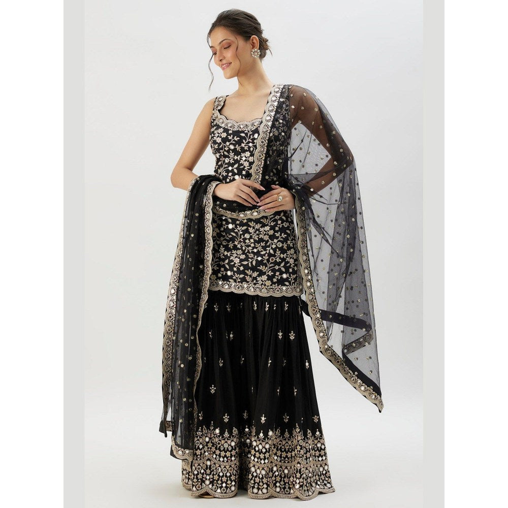 Gopi Vaid Soneera Black Kurta with Sharara and Dupatta