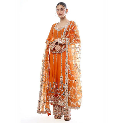 Gopi Vaid Cheshtha Orange Anarkali Kurta with Pant and Dupatta