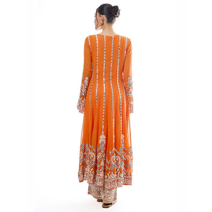 Gopi Vaid Cheshtha Orange Anarkali Kurta with Pant and Dupatta