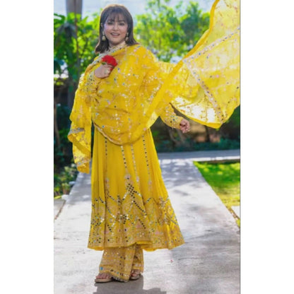 Gopi Vaid Hina Khan In Cheshtha Yellow Anarkali Kurta with Pant and Dupatta