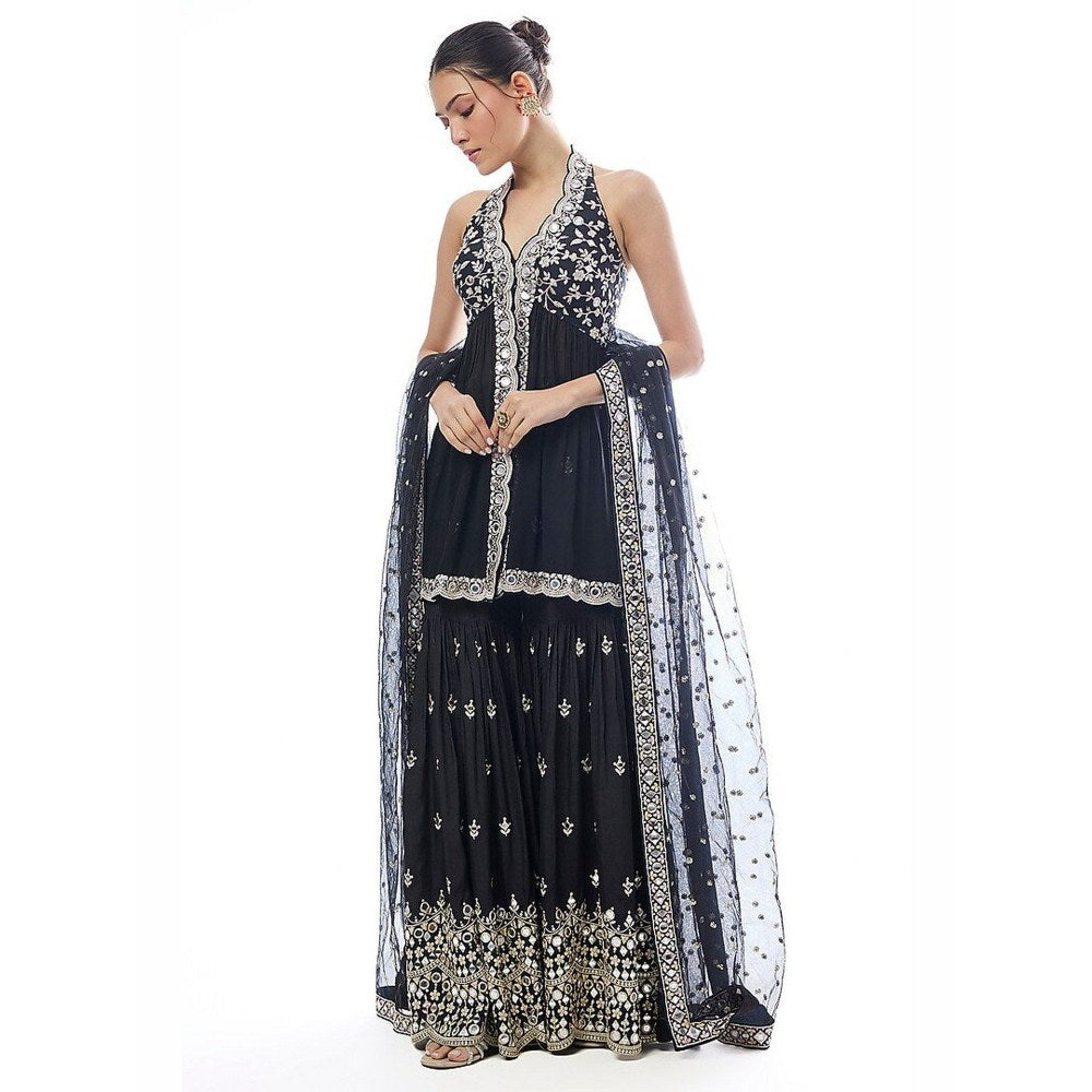 Gopi Vaid Eila Black Kurta with Sharara and Dupatta