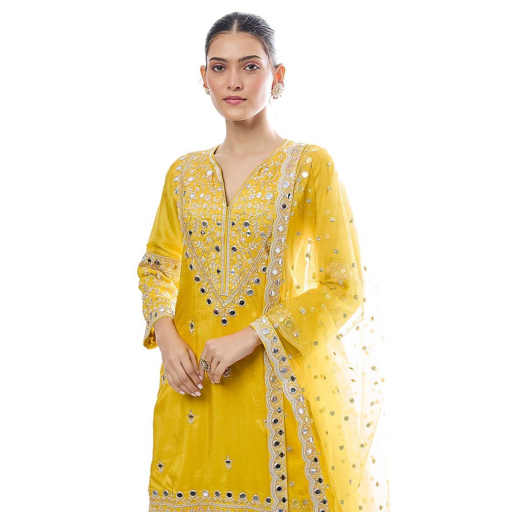 Gopi Vaid Aadhira Yellow Kurta with Sharara and Dupatta