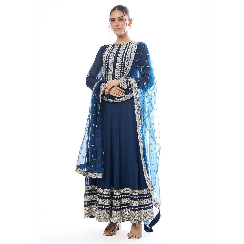 Gopi Vaid Varya Blue Anarkali Kurta with Pant and Dupatta