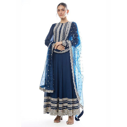 Gopi Vaid Varya Blue Anarkali Kurta with Pant and Dupatta