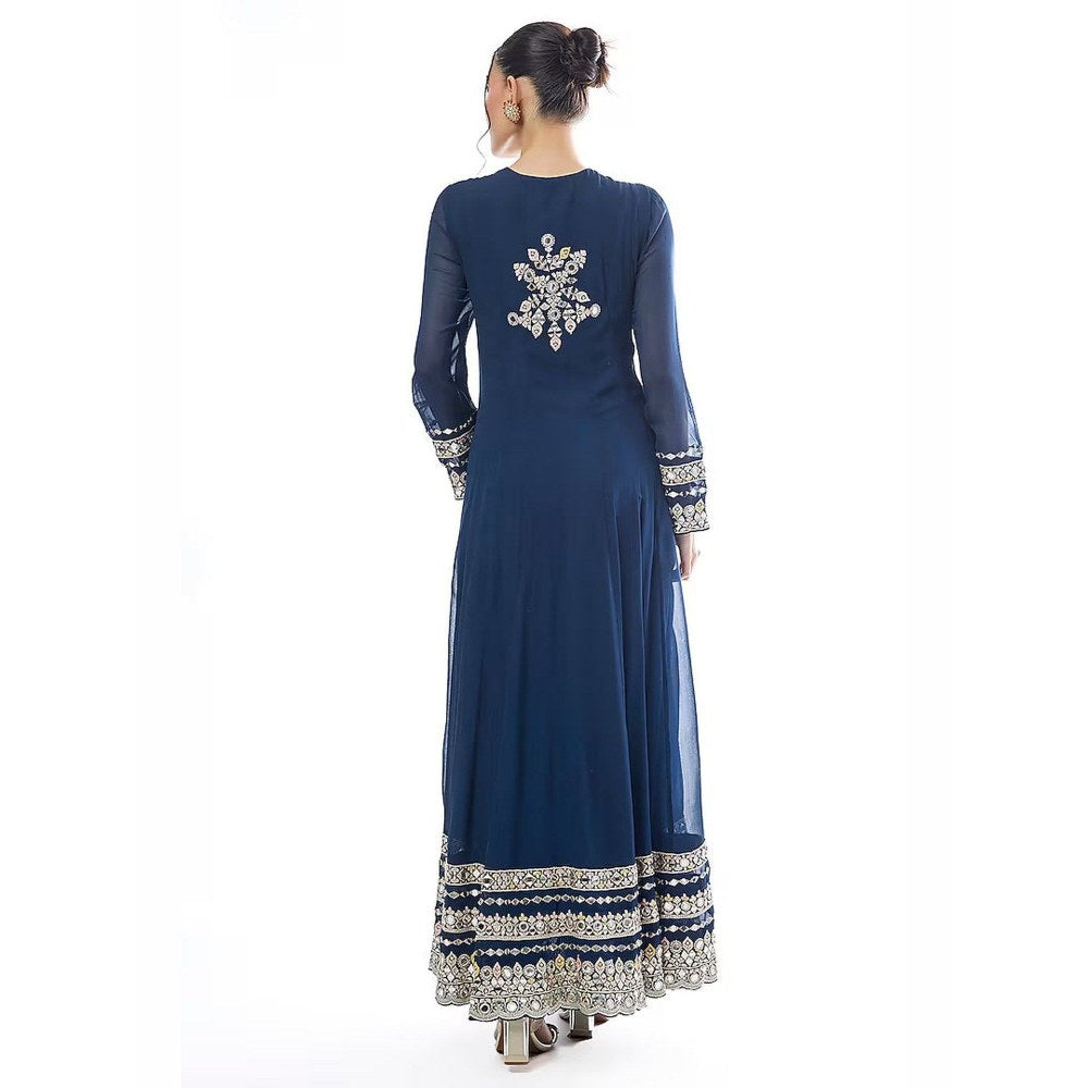 Gopi Vaid Varya Blue Anarkali Kurta with Pant and Dupatta