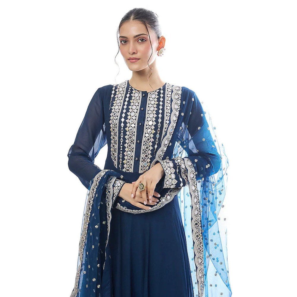 Gopi Vaid Varya Blue Anarkali Kurta with Pant and Dupatta