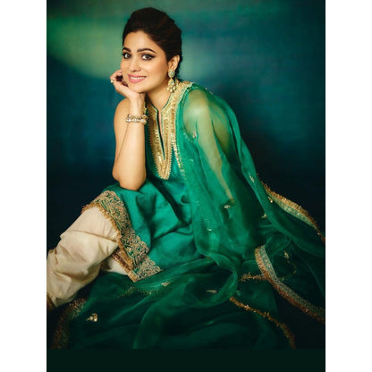 Gopi Vaid Shamita Green Kurta with Dhoti and Dupatta