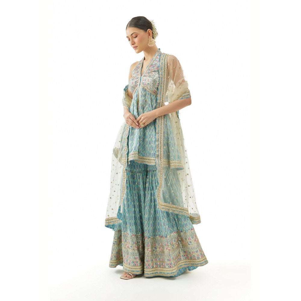 Gopi Vaid Janhavi Peplum Blue Top with Sharara and Dupatta