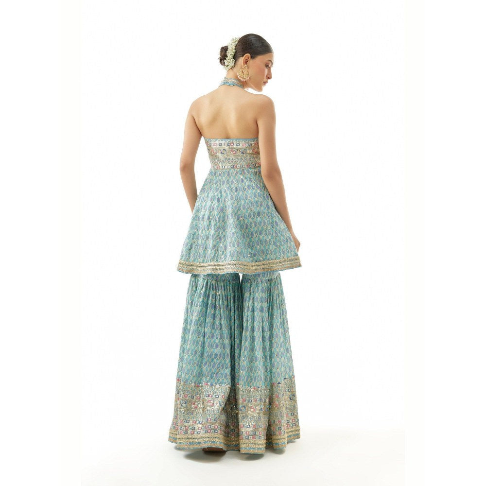 Gopi Vaid Janhavi Peplum Blue Top with Sharara and Dupatta