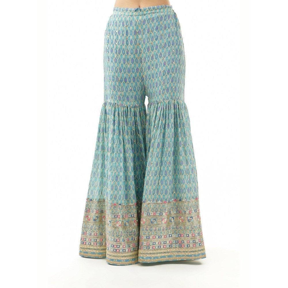 Gopi Vaid Janhavi Peplum Blue Top with Sharara and Dupatta
