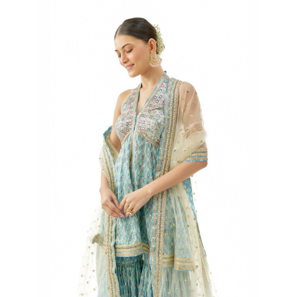 Gopi Vaid Janhavi Peplum Blue Top with Sharara and Dupatta