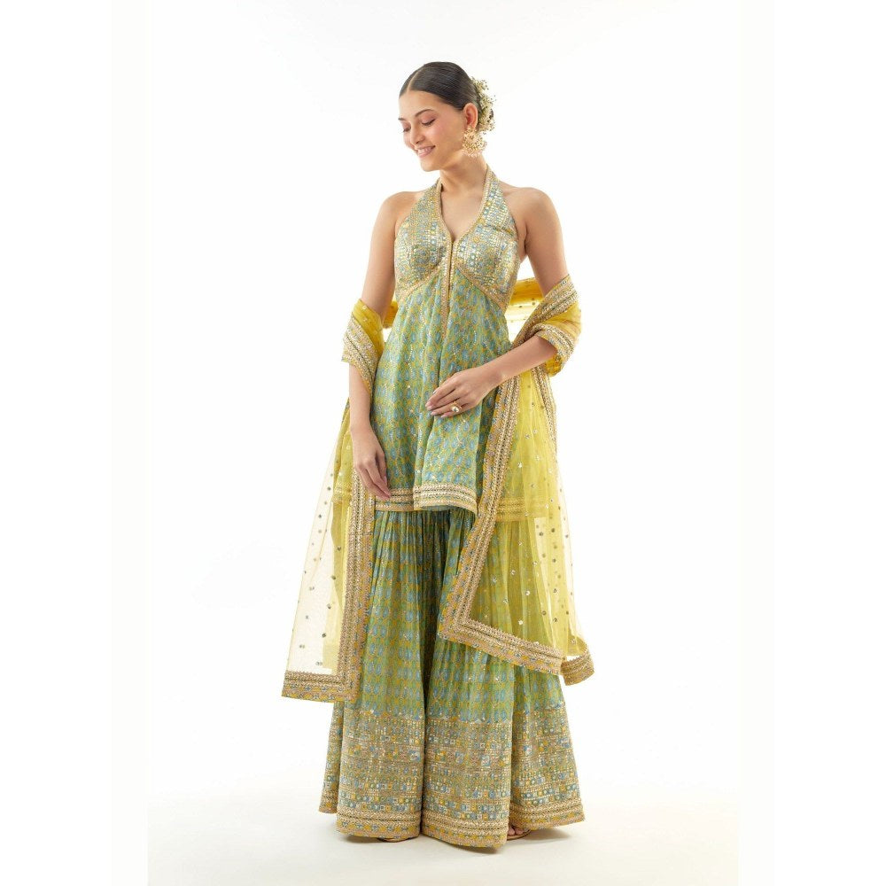 Gopi Vaid Janhavi Peplum Yellow Top with Sharara and Dupatta
