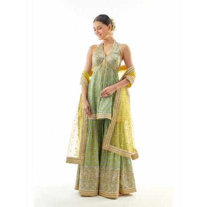 Gopi Vaid Janhavi Peplum Yellow Top with Sharara and Dupatta