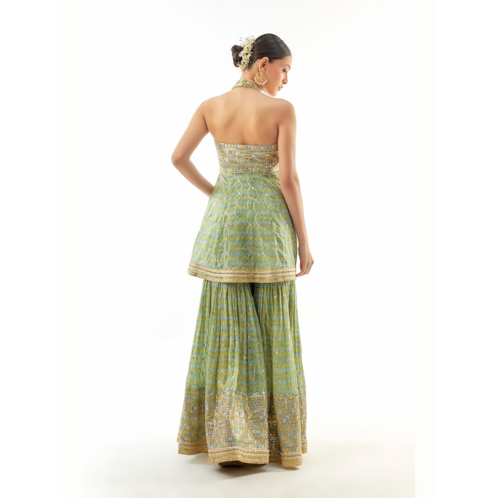 Gopi Vaid Janhavi Peplum Yellow Top with Sharara and Dupatta