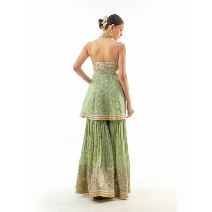 Gopi Vaid Janhavi Peplum Yellow Top with Sharara and Dupatta