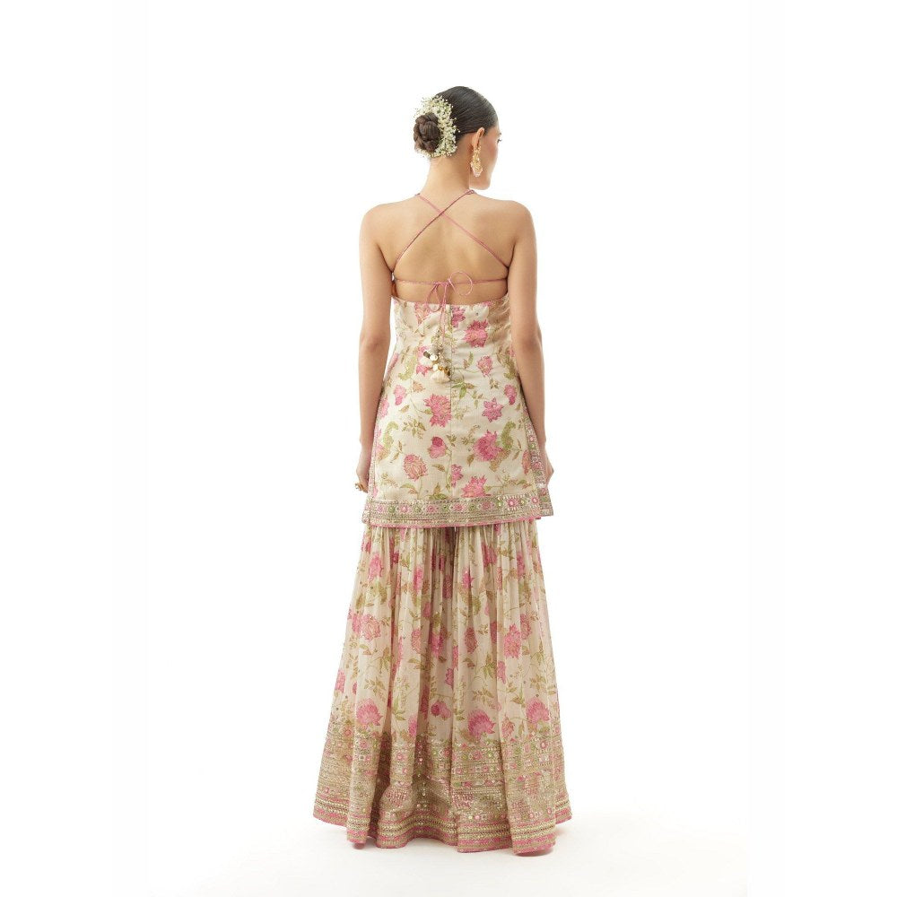 Gopi Vaid Dhvanika Halter Ivory Kurti with Sharara and Dupatta