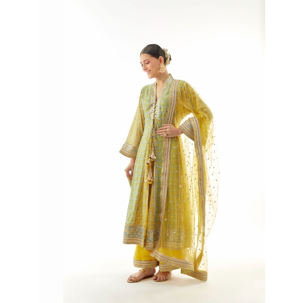 Gopi Vaid Harshika Yellow Anarkali Kurta with Palazzo and Dupatta