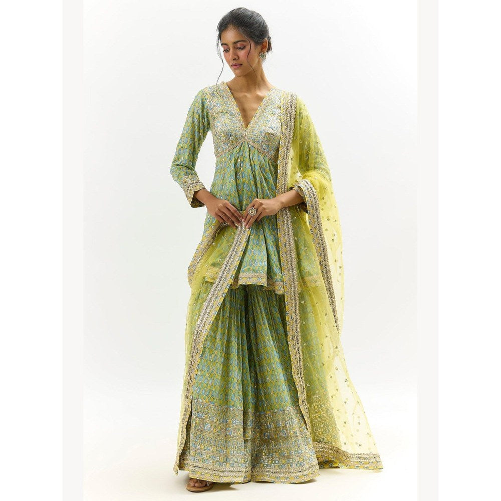 Gopi Vaid Tanvi Green Top with Sharara and Dupatta