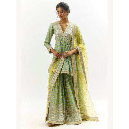 Gopi Vaid Tanvi Green Top with Sharara and Dupatta