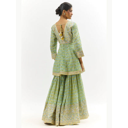 Gopi Vaid Tanvi Green Top with Sharara and Dupatta