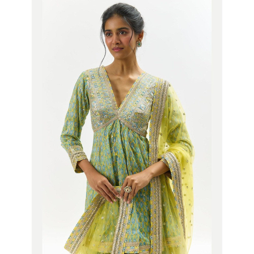 Gopi Vaid Tanvi Green Top with Sharara and Dupatta