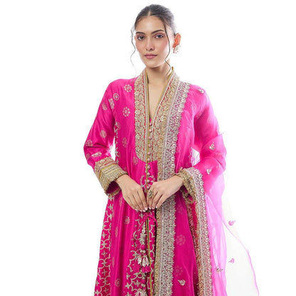 Gopi Vaid Mehrunissa Pink Anarkali Kurta with Palazzo and Dupatta