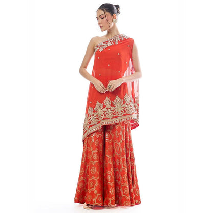 Gopi Vaid Areesha One Shoulder Orange Top with Sharara