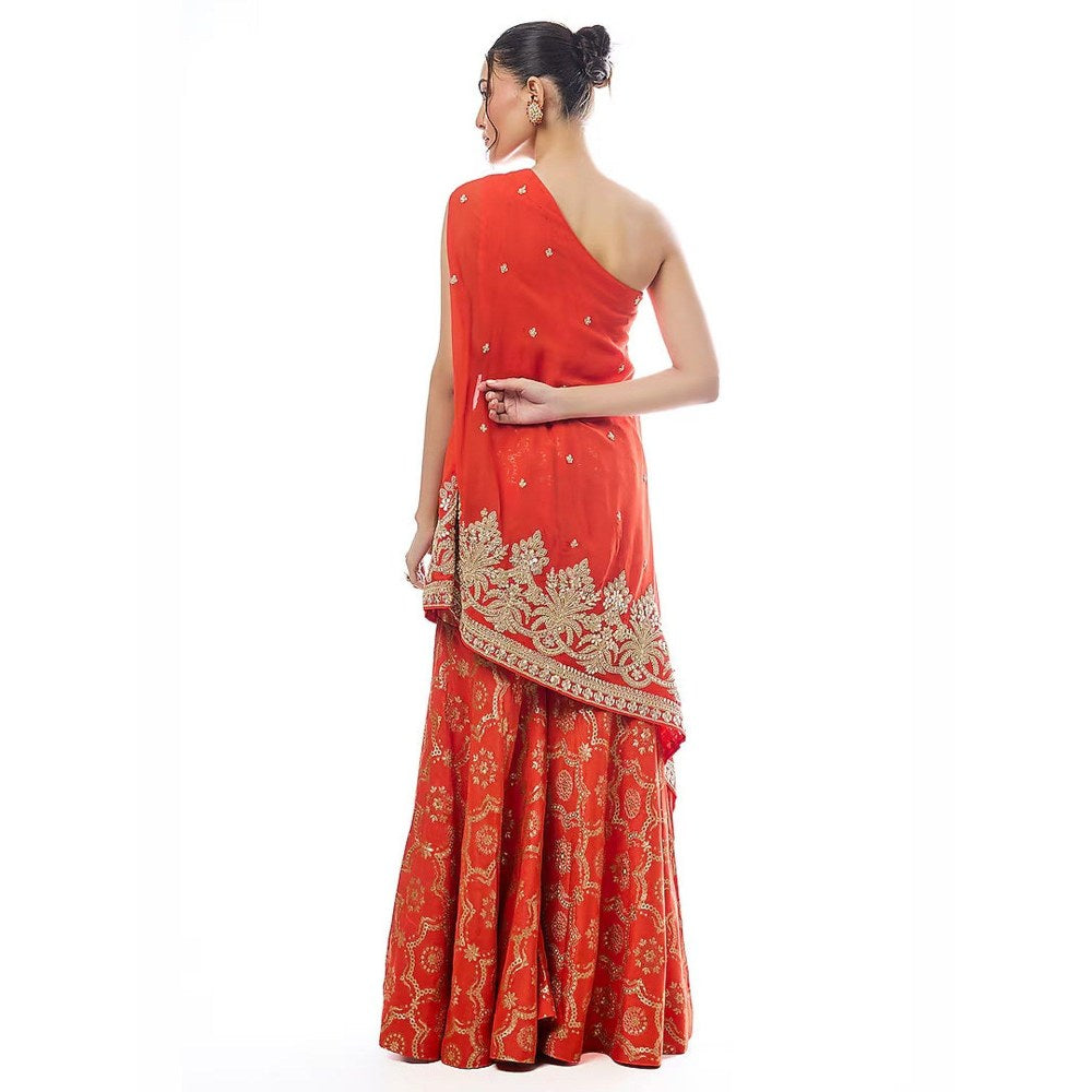 Gopi Vaid Areesha One Shoulder Orange Top with Sharara