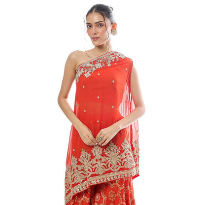 Gopi Vaid Areesha One Shoulder Orange Top with Sharara